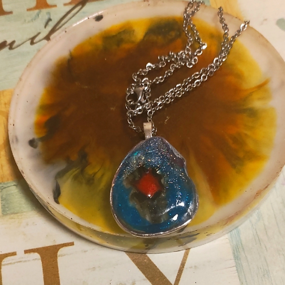 Silver and Blue Pendant Necklace